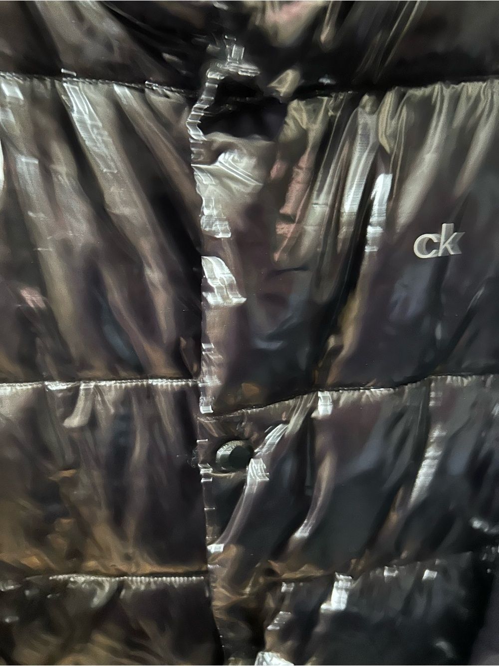 Calvin Klein Glossy Black Quilted Puffer Coat - Size XL - Picture 5 of 7